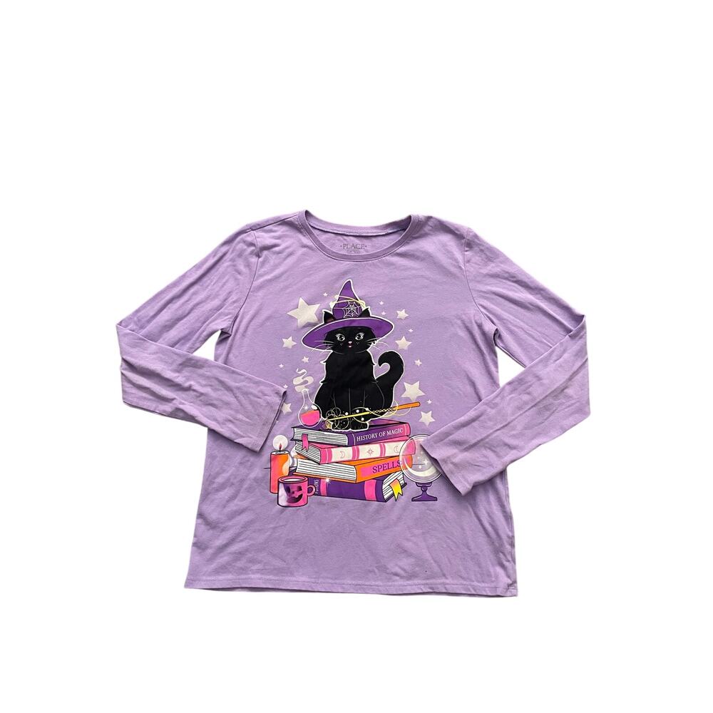 PLACE Spells Black Cat Girls Size L Purple Long Sleeve T-Shirt